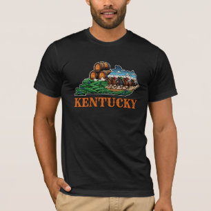 Kentucky State Outline Tattoo Style Horse Bourbon T-Shirt