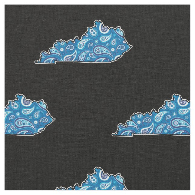 Kentucky State Silhouette Blue Paisley Fabric (Close Up)