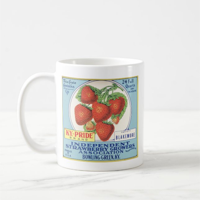 Kentucky Strawberries - Vintage Fruit Crate Label Coffee Mug (Left)