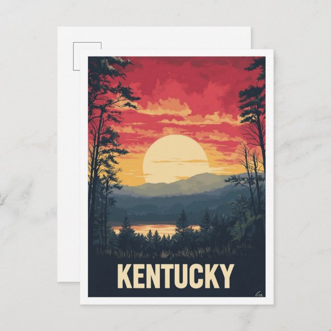 Kentucky USA Art Vintage Illustration Travel Postcard (Front/Back)