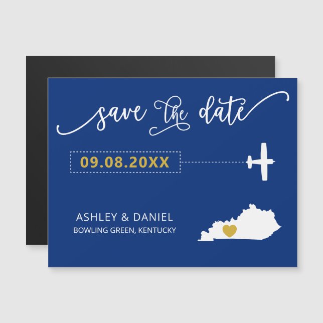 Kentucky Wedding Save the Date Card, Map Magnetic Invitation (Front/Back)