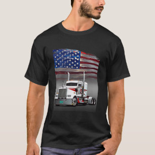 Kenworth Truck and The American Flag by Gas Autos  T-Shirt