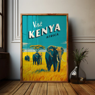 Kenya Africa Vintage Poster – Elephants Art