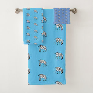 Kenya, African Art, Zebra and Blue Pattern Bath Towel Set