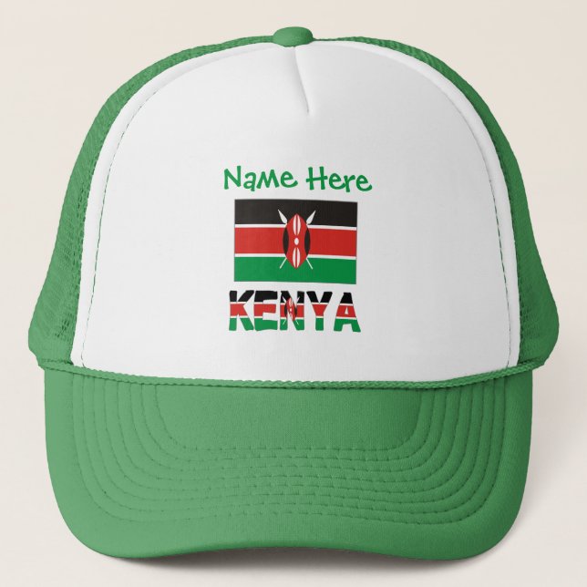 Kenya and Kenyan Flag Green Personalisation  Trucker Hat (Front)