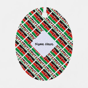 Kenya and Kenyan Flag Tiled with Your Name Metal Tree Decoration