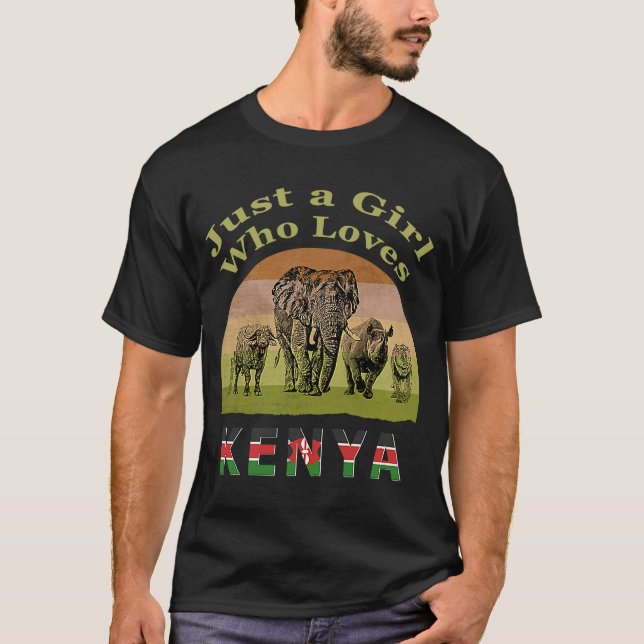 Kenya Big 5 Wildlife with Text Just a Girl Who Lov T-Shirt (Front)