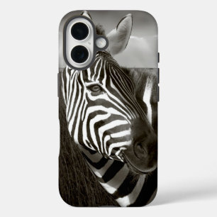 Kenya. Black & white of zebra and plain. iPhone 16 Case