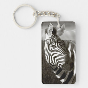 Kenya. Black & white of zebra and plain. Key Ring
