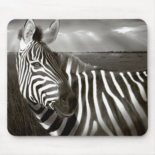 Kenya. Black & white of zebra and plain. Mouse Pad (Front)