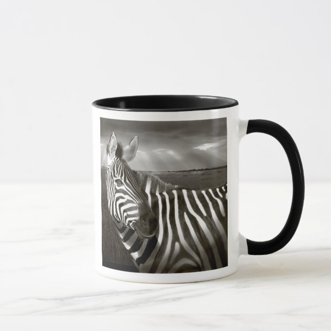 Kenya. Black & white of zebra and plain. Mug (Right)