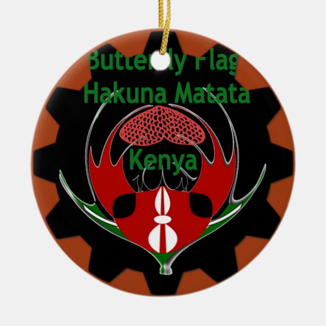 Kenya Butterfly Flag Art – Hakuna Matata Patriotic Ceramic Ornament (Front)