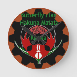 Kenya Butterfly Flag Art – Hakuna Matata Patriotic Round Clock