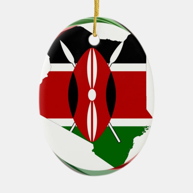 Kenya Celebration Colourful Flag Map Vector Artwor Ceramic Ornament (Front)