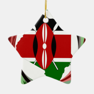 Kenya Celebration Colourful Flag Map Vector Artwor Ceramic Tree Decoration