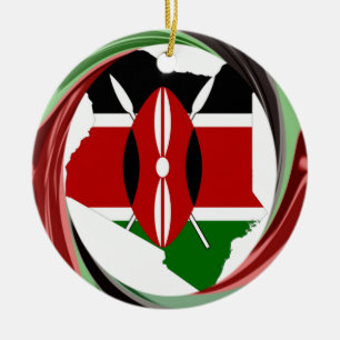 Kenya Celebration Colourful Flag Map Vector Artwor Ceramic Tree Decoration