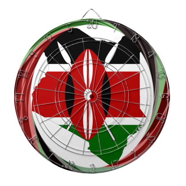 Kenya Celebration Colourful Flag Map Vector Artwor Dartboard (Front)