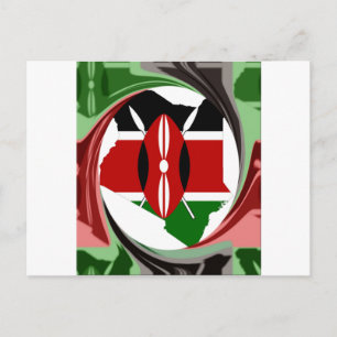 Kenya Celebration Colourful Flag Map Vector Artwor Postcard