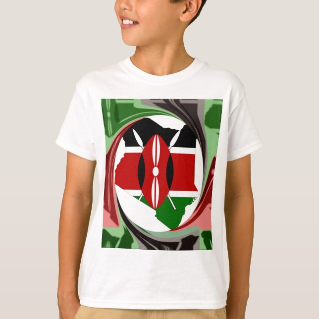 Kenya Celebration Colourful Flag Map Vector Artwor T-Shirt (Front)