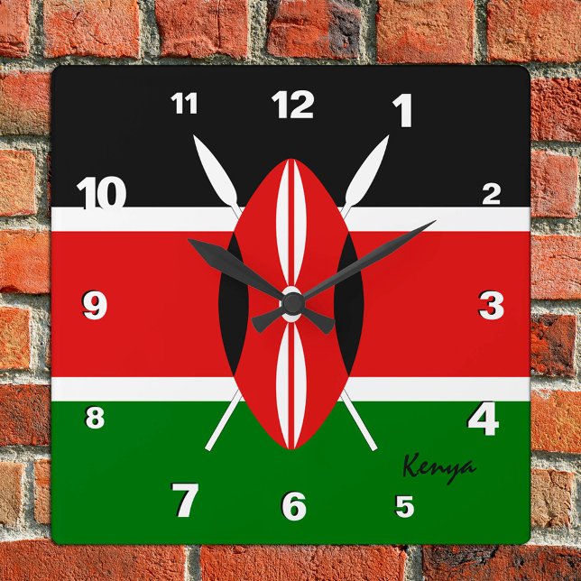 Kenya Clock, patriotic home, Kenyan Flag Square Wall Clock (Creator Uploaded)