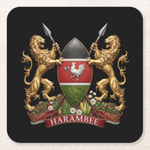 Kenya Coat arms symbol emblem country flag lion Square Paper Coaster