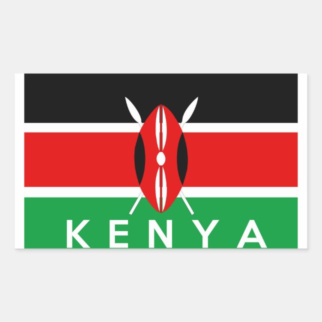 kenya country flag symbol name text rectangular sticker (Front)