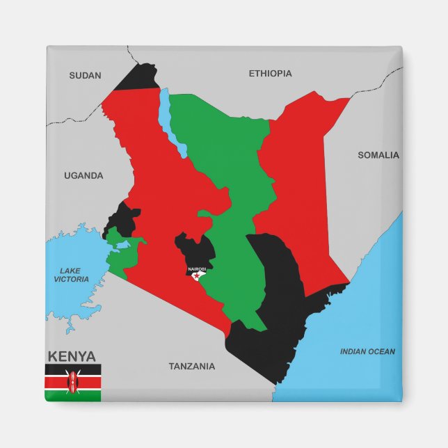 kenya country political map flag magnet (Front)