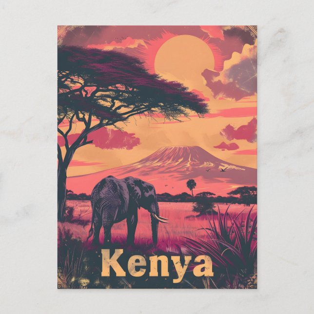Kenya Elephant Sunset Postcard (Front)