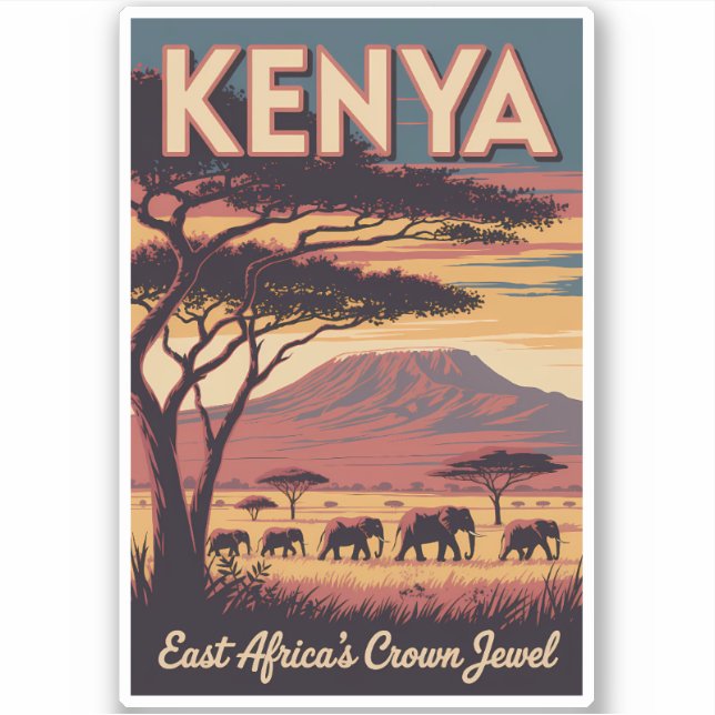 Kenya Elephants Illustration Travel Art Vintage (Front)