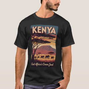 Kenya Elephants Illustration Travel Art Vintage T-Shirt