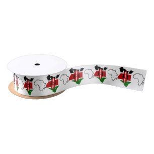 KENYA FLAG   Africa Map Outline Satin Ribbon