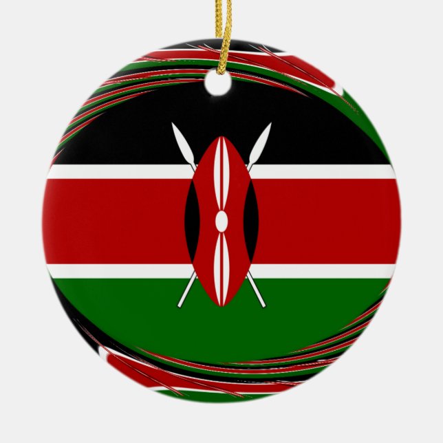 Kenya Flag Art – Patriotic & Modern Design Ceramic Tree Decoration (Front)