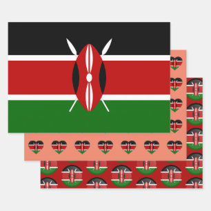 Kenya Flag, Heart & Kenyan Fashion / Gift Set Wrapping Paper Sheet