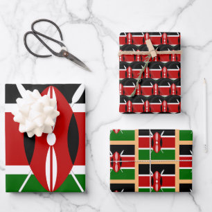 Kenya Flag, Heart & Kenyan Fashion / Gift Set Wrapping Paper Sheet