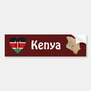 Kenya Flag Heart + Map Bumper Sticker
