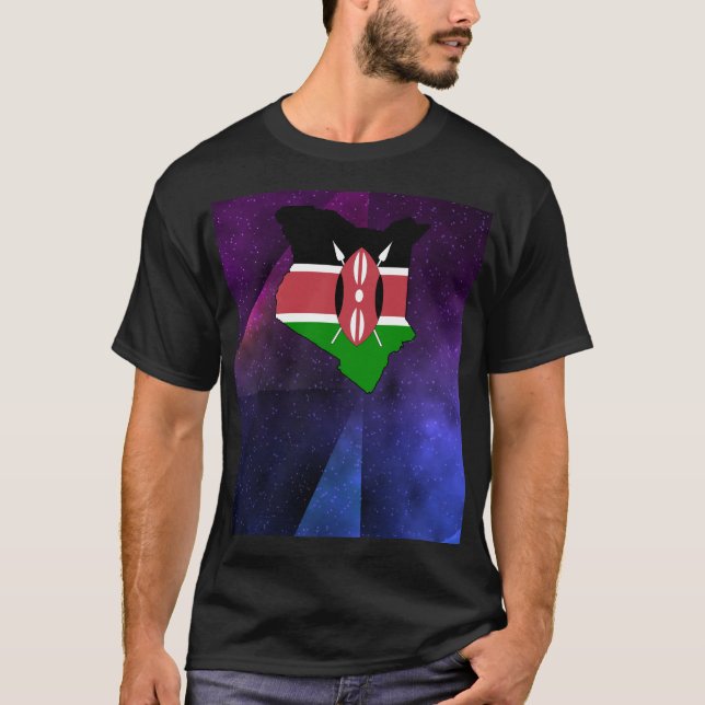 kenya Flag Map on abstract space background T-Shirt (Front)