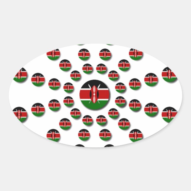 Kenya Flag Radial Pattern: Patriotic Art & Decor Oval Sticker (Front)