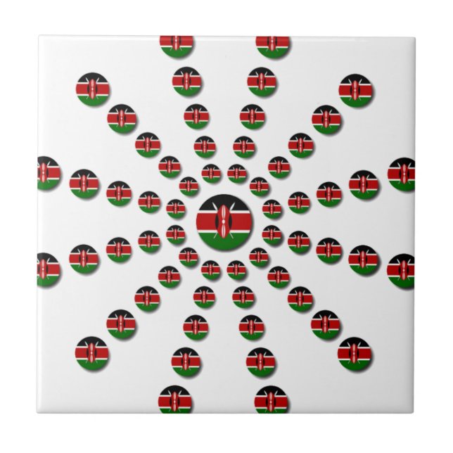 Kenya Flag Radial Pattern: Patriotic Art & Decor Tile (Front)