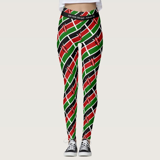 KENYA FLAG Scripture RUN YOUR RACE Personalised Leggings (Front)