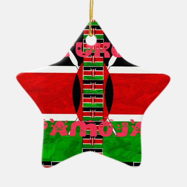 Kenya Flag: Tuko Pamoja - Unity Art Design Ceramic Tree Decoration (Front)