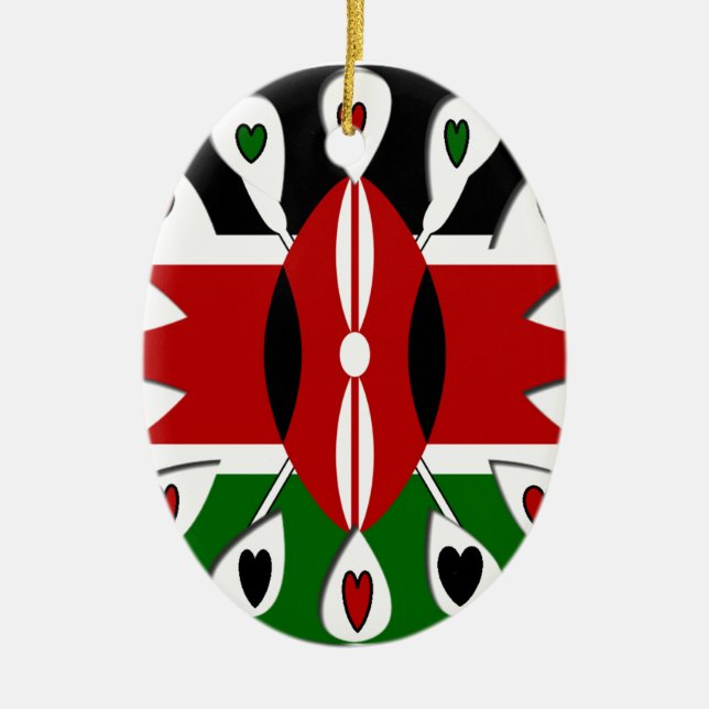 Kenya Hearts Ceramic Tree Decoration (Front)