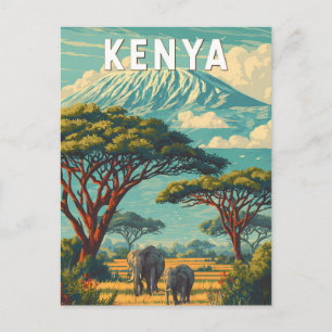 Kenya Illustration Travel Art Vintage Postcard