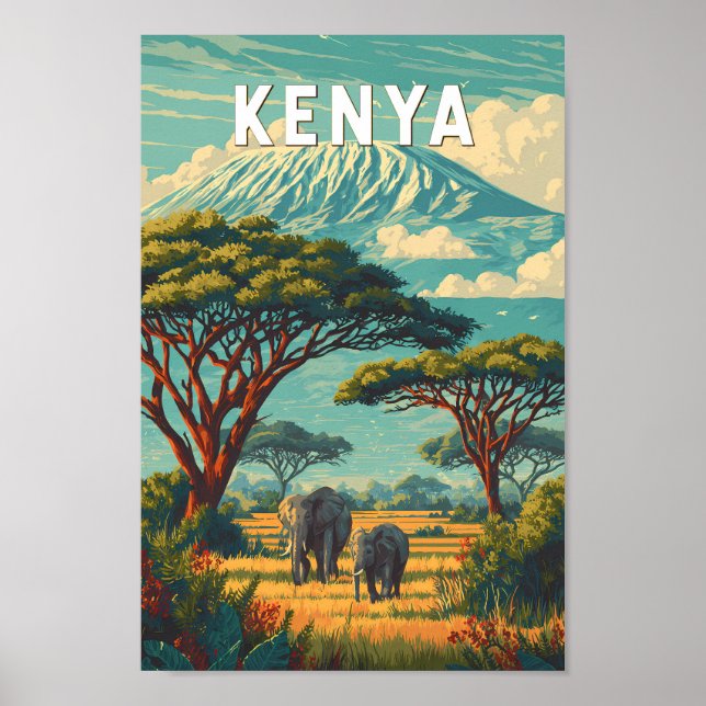 Kenya Illustration Travel Art Vintage Poster (Front)