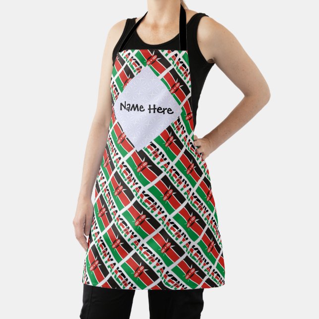 Kenya Kenyan Flag Tiled Personalised Name  Apron (Insitu)