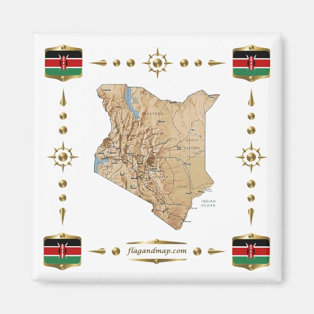 Kenya Map + Flags Magnet (Front)