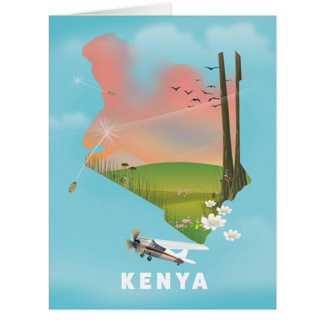 Kenya Map Illustration travel poster. (Front)