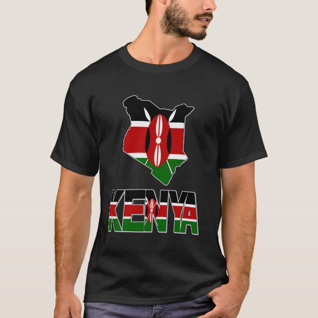 Kenya Map With Kenya Flag Love Kenya Kenyan Pride T-Shirt (Front)