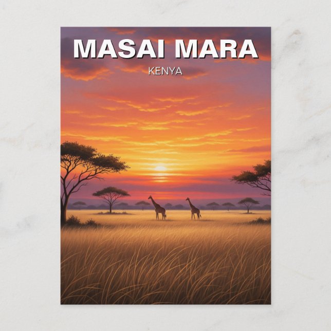 Kenya Masai Mara Giraffes Sunset Postcard (Front)