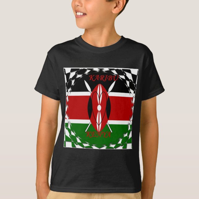 Kenya National Flag Colours Pattern Art Design T-Shirt (Front)