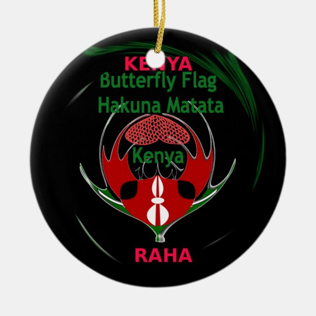 Kenya Raha Hakuna Matata.jpg Ceramic Tree Decoration (Front)